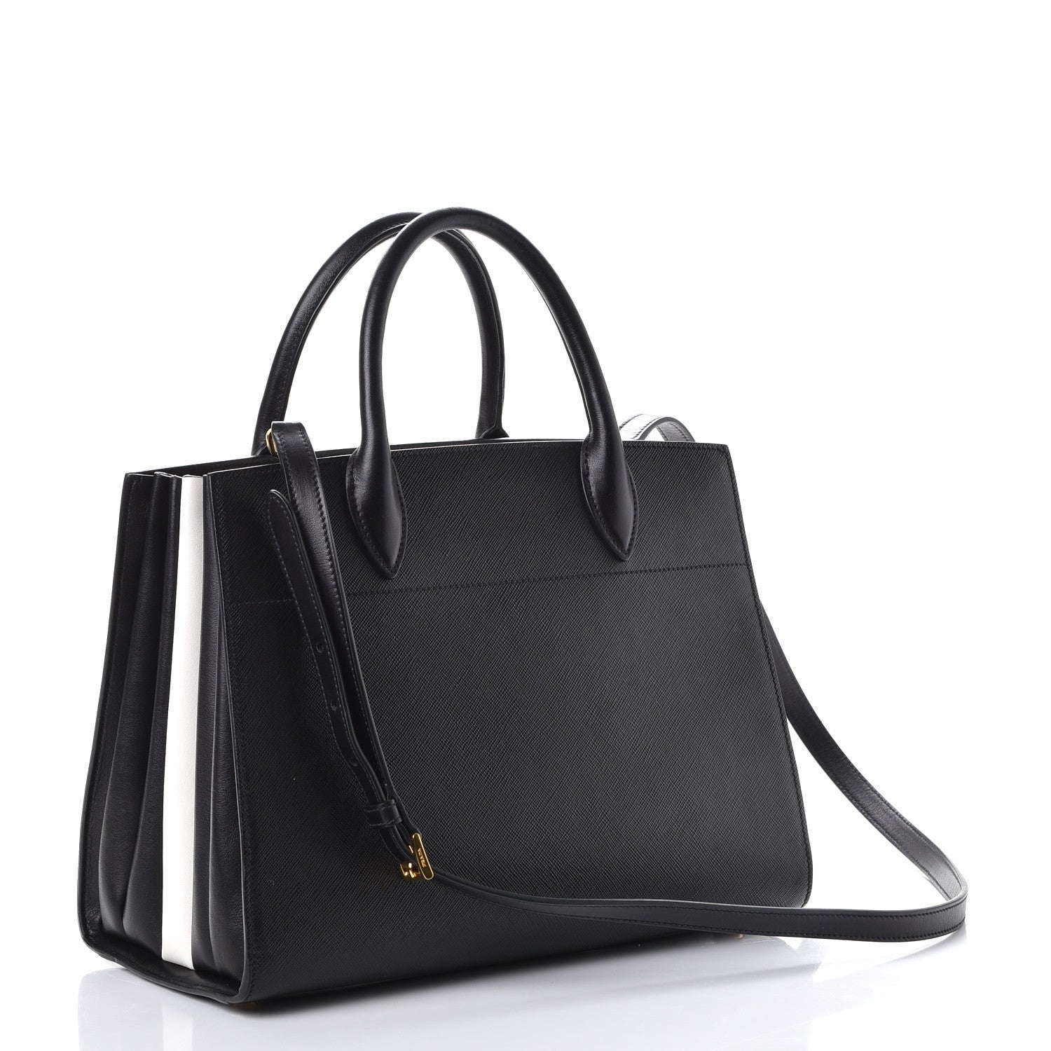 Prada Saffiano City Calfskin Medium Bibliothèque Top Handle Black White 3 of 9