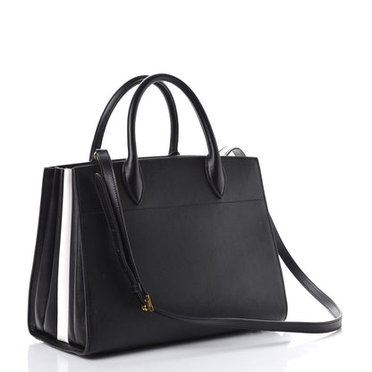 Prada Saffiano City Calfskin Medium Bibliothèque Top Handle Black White 3 of 9