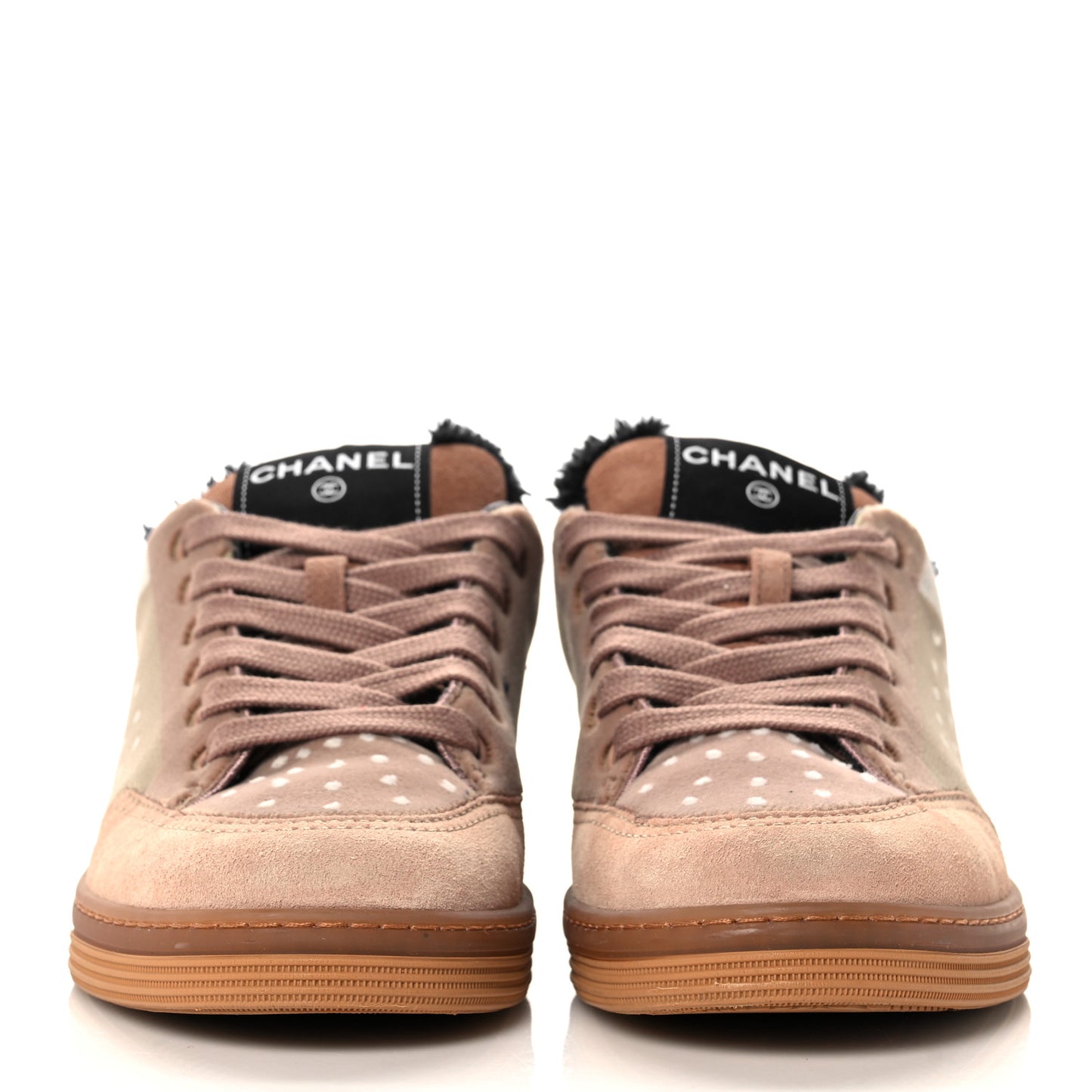 Fabric Suede Calfskin Logo Sneakers 37 Beige Black White