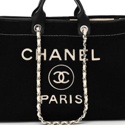 Chanel Wool Felt Calfskin Large Deauville Tote Black White 6 of 10