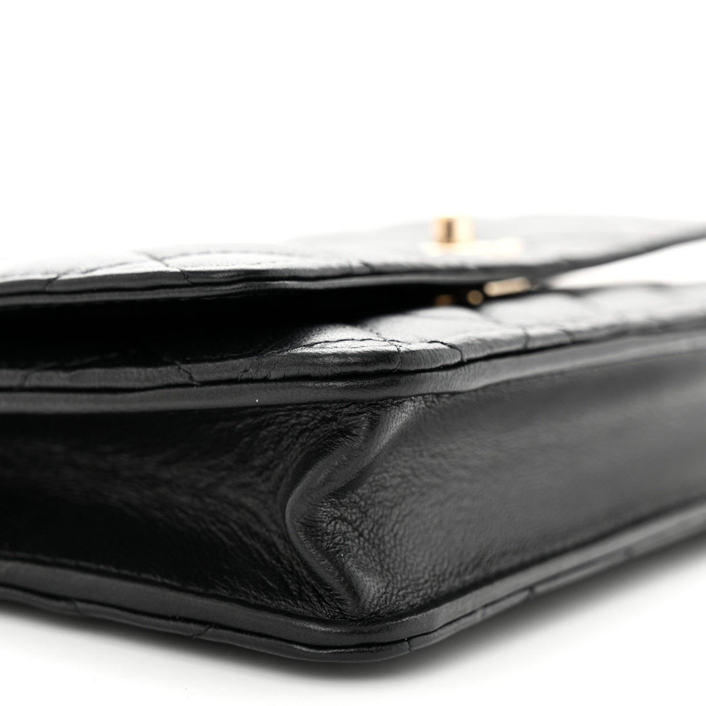 Lambskin Enamel Quilted Pearl Crush Wallet On Chain WOC Black
