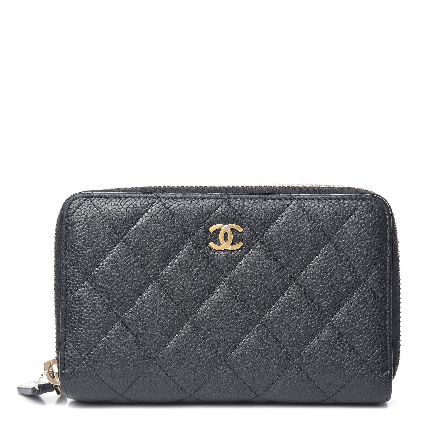 Caviar Quilted Large Gusset Double Zip Around Wallet Black