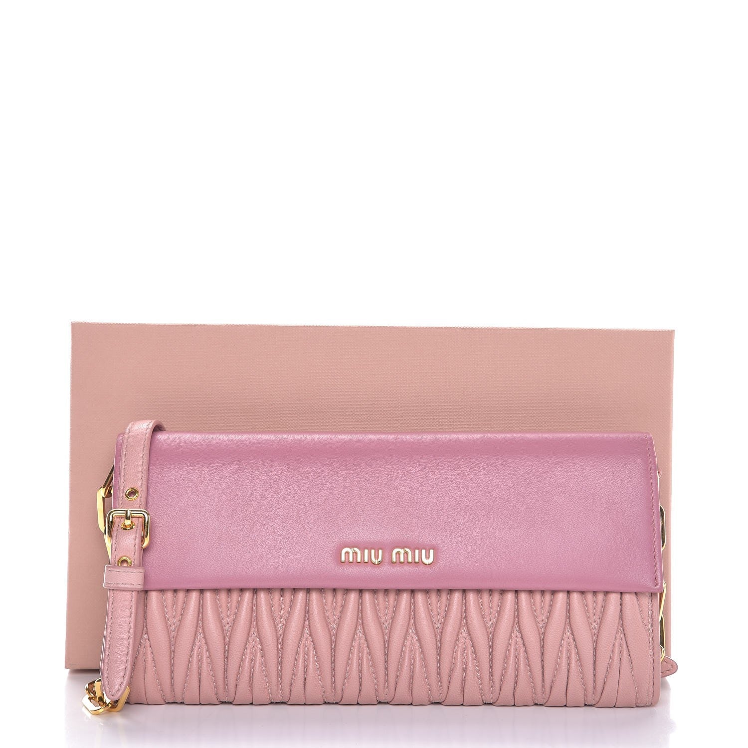 Miu Miu Nappa Matelasse Bicolor Wallet On Chain Loto Orchide 7 of 7