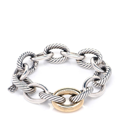 David Yurman Sterling Silver 18K Yellow Gold 19mm Extra Large Oval Link Bracelet 1 of 7