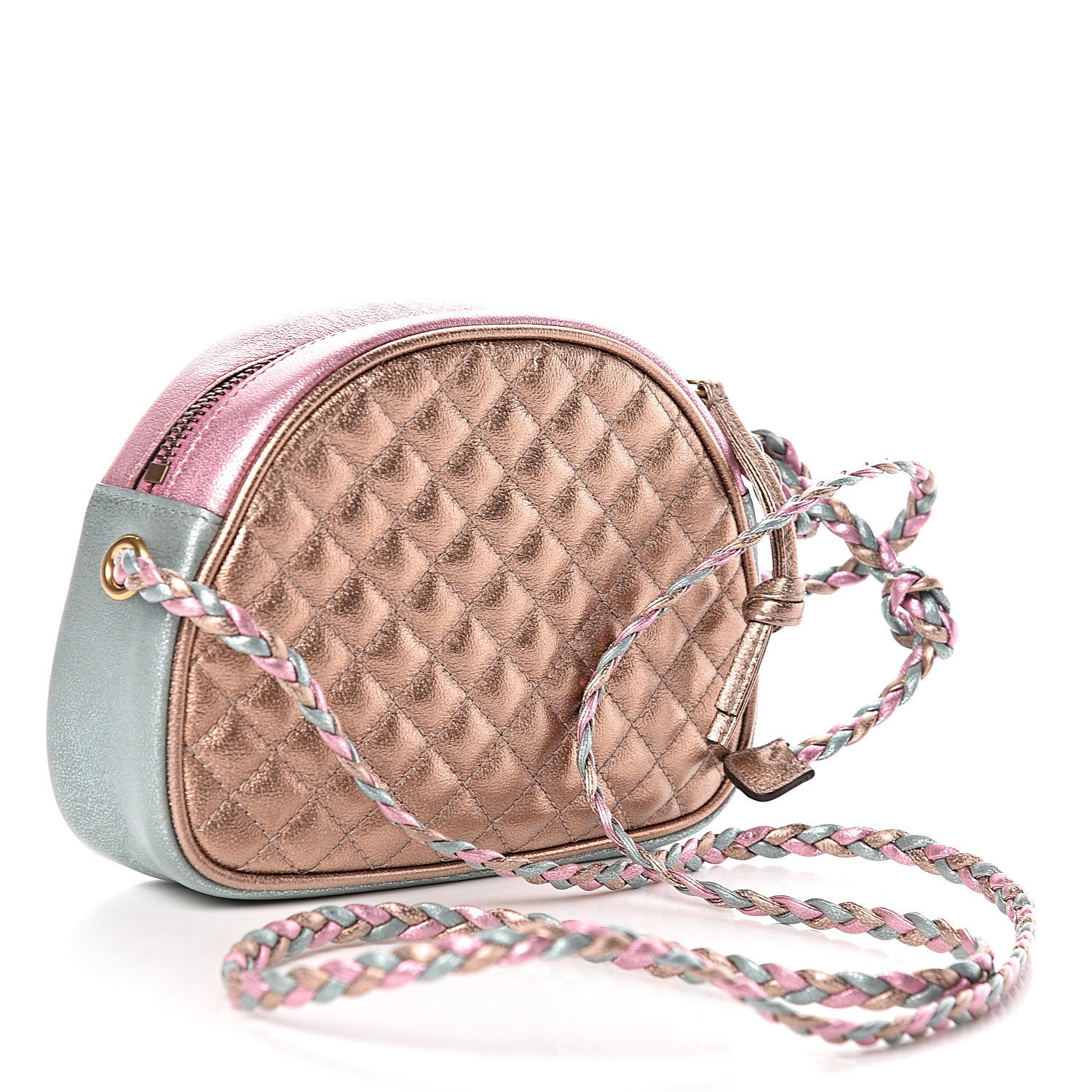 Gucci Laminated Nappa Trapuntata Mini Zumi Dome Shoulder Bag Rosa Lago Rame 3 of 10