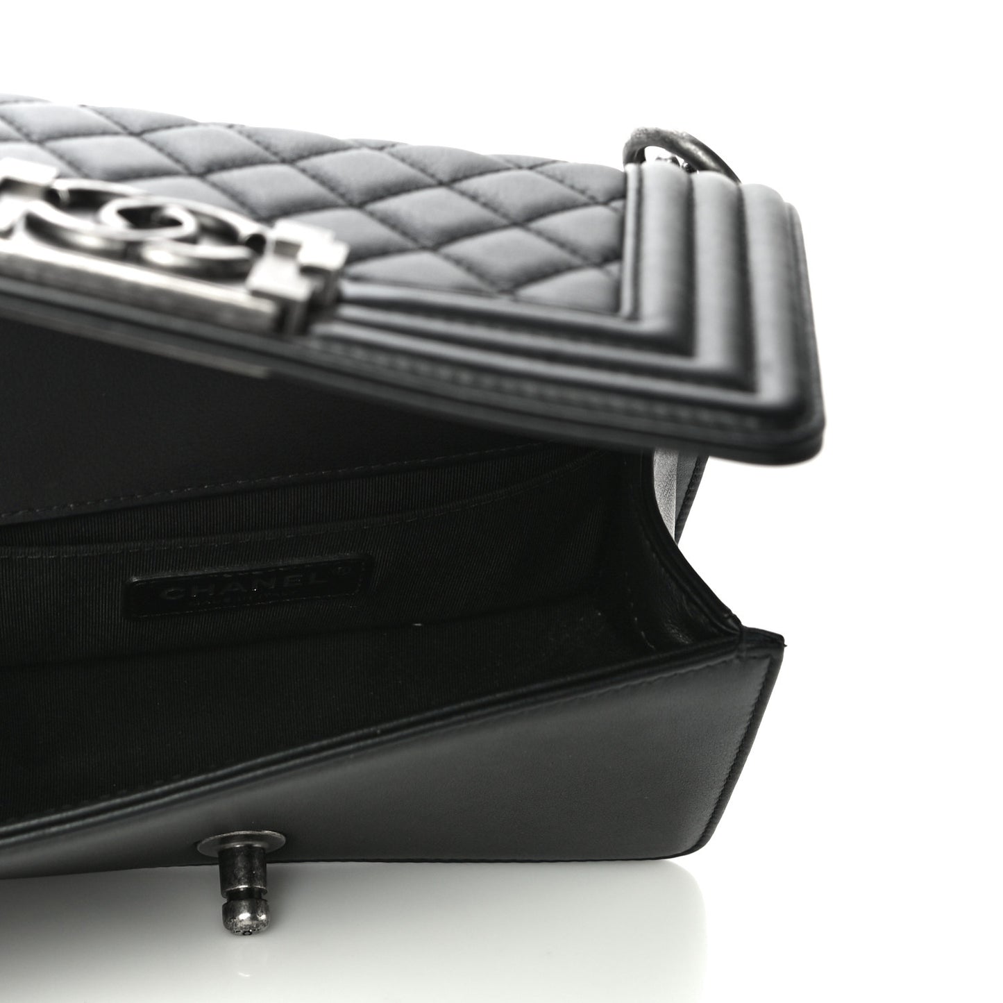 Calfskin Quilted Small Boy Flap Black