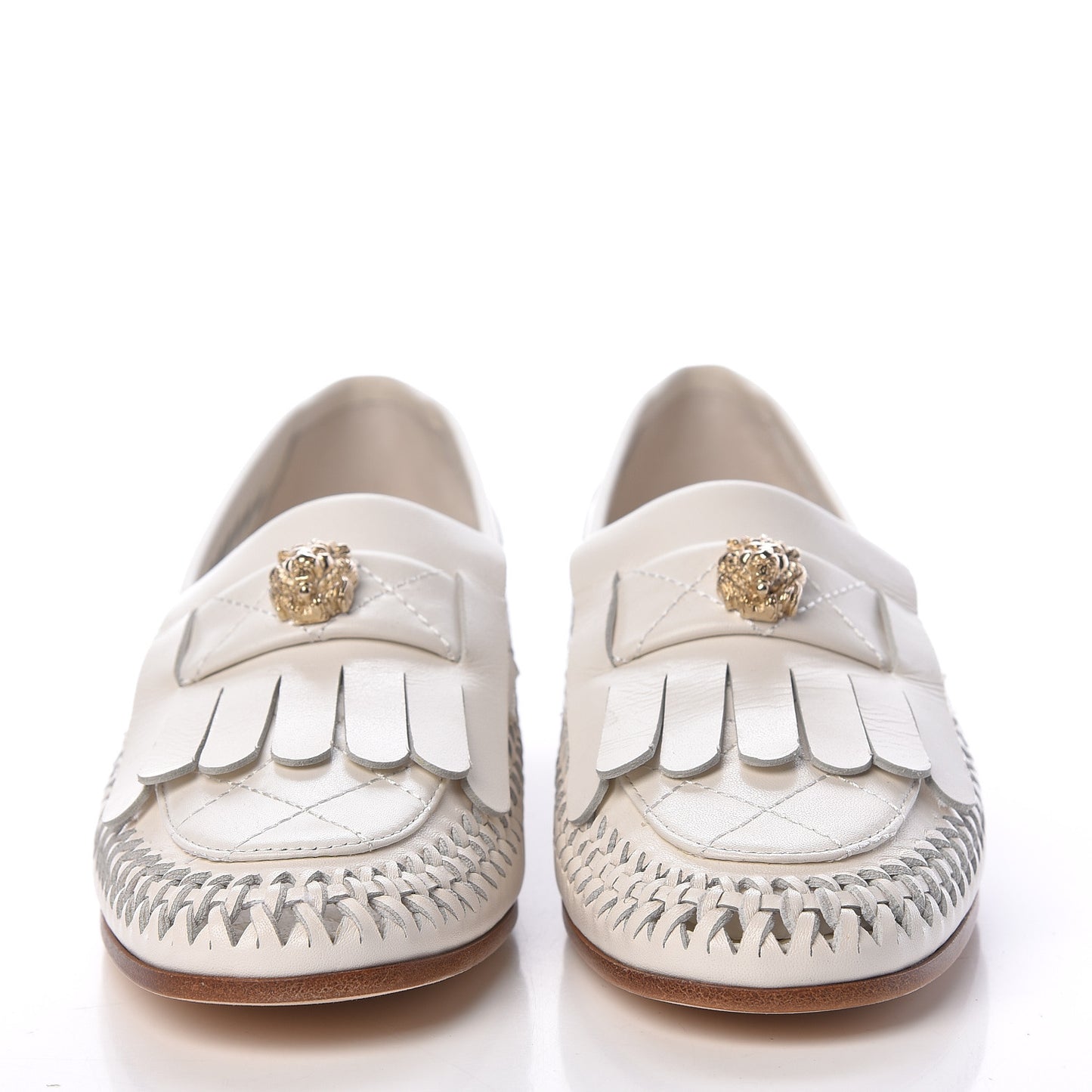 Lambskin Braided Kangaroo Mocassin Loafers 36 White