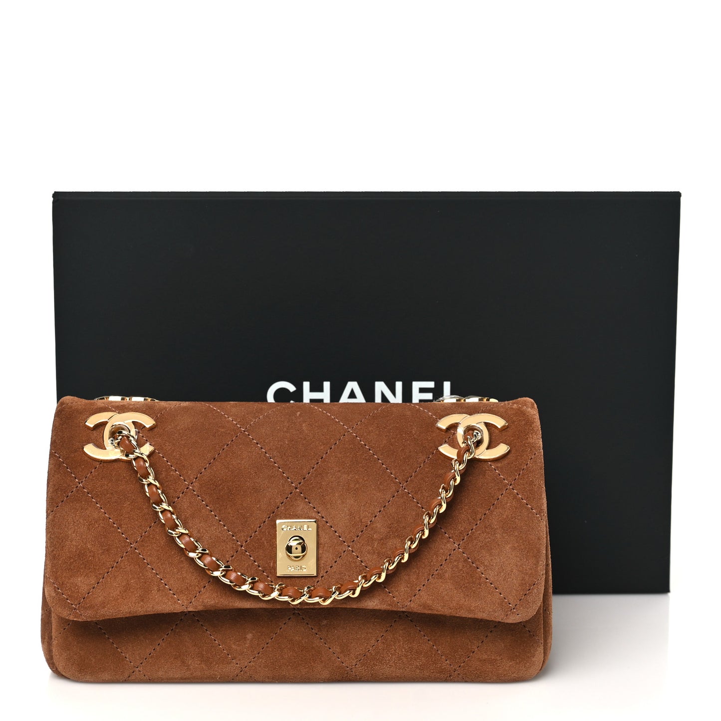 Suede Calfskin Quilted Small Eyes On You Flap Camel