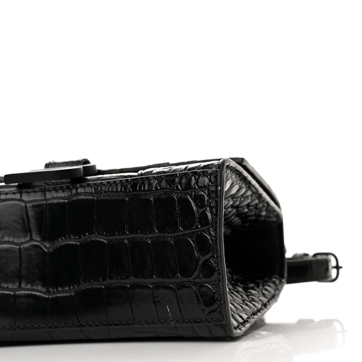 Calfskin Graffiti Logo Monochrome Crocodile Embossed Hourglass Top Handle Bag XS Black