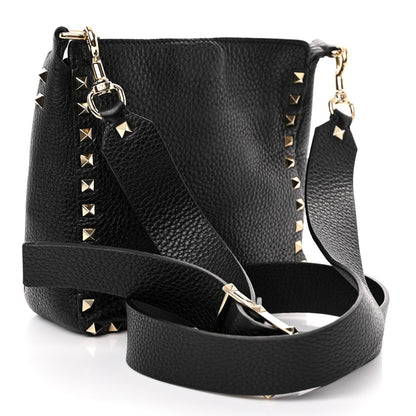 Valentino Garavani Pebbled Calfskin Mini Rockstud Flip-Lock Messenger Bag Black 3 of 9