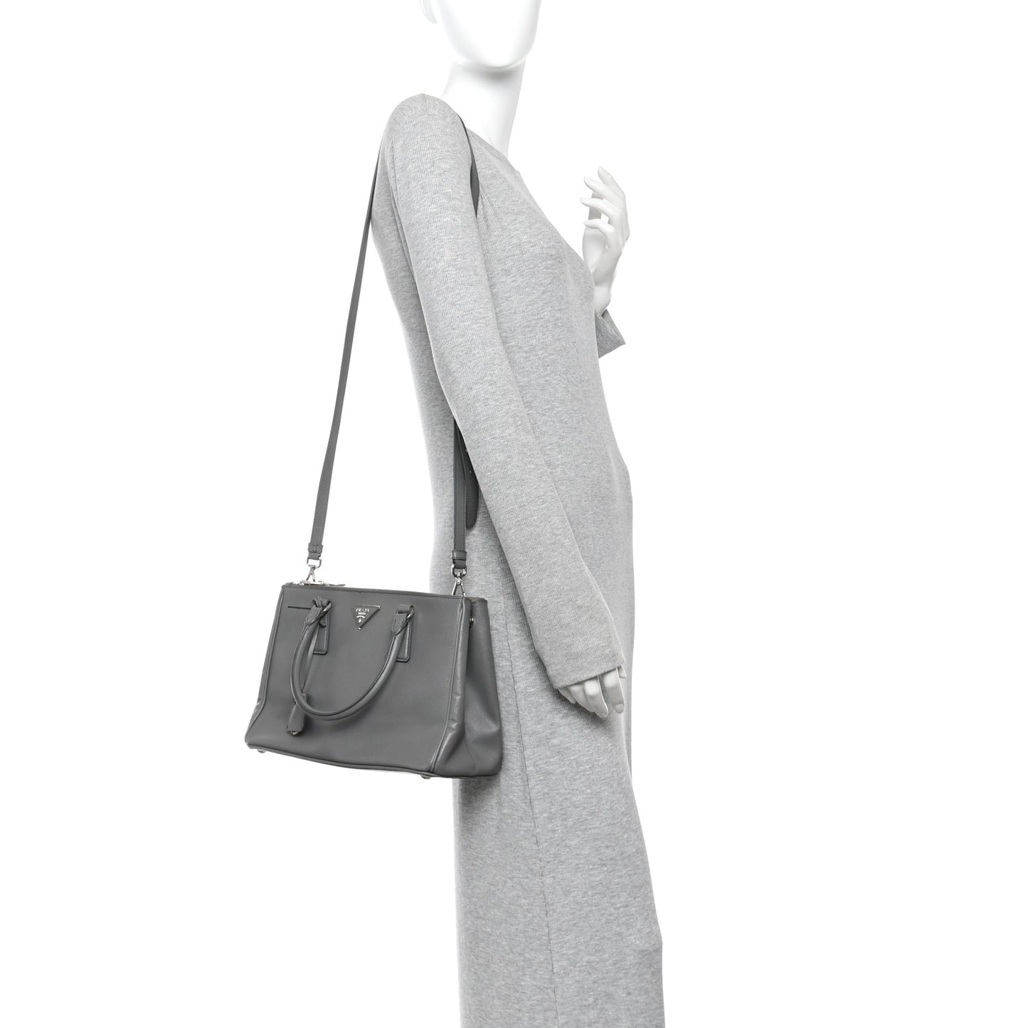 Saffiano Lux Medium Galleria Double Zip Tote Grey