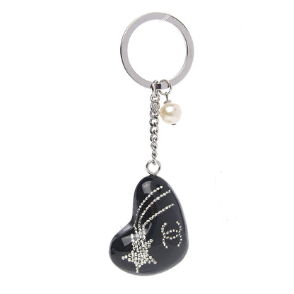 Chanel Resin Crystal Embellished Heart Keychain Black 1 of 2