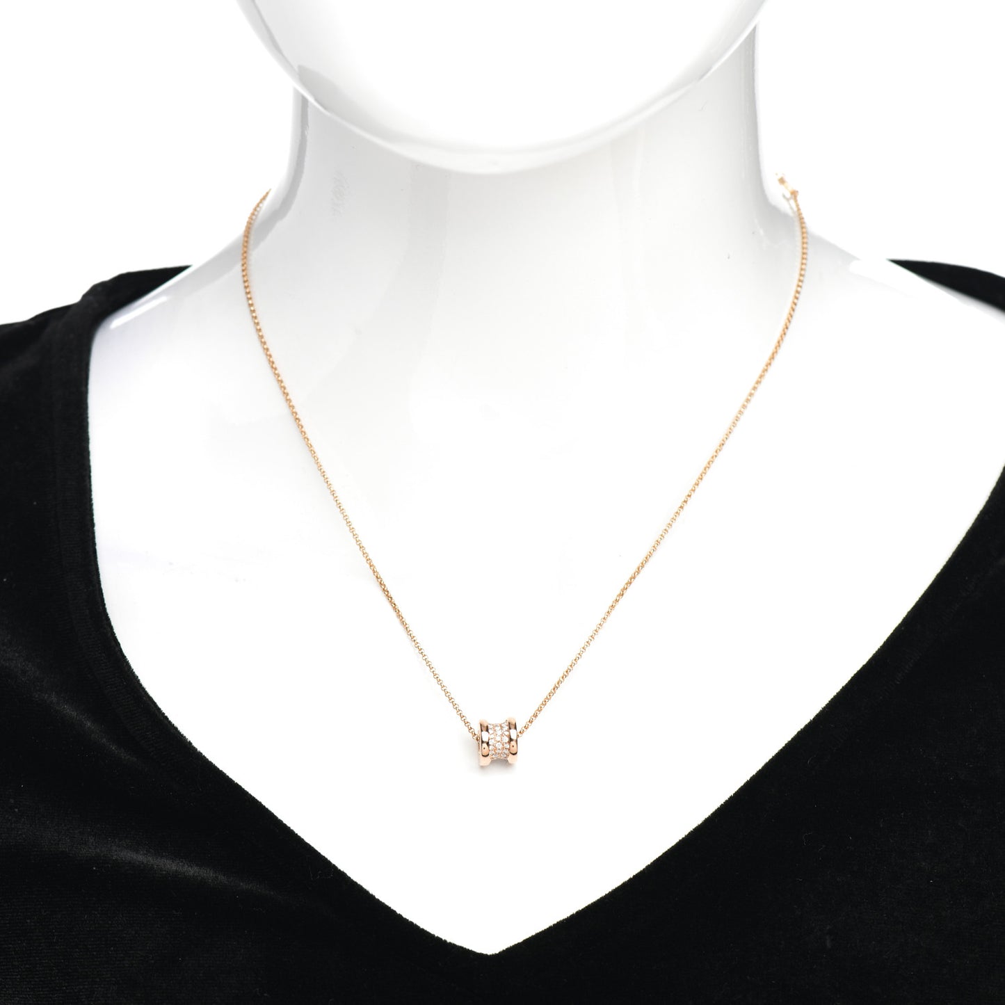 18K Rose Gold Diamond Small B.Zero1 Pave Pendant Necklace