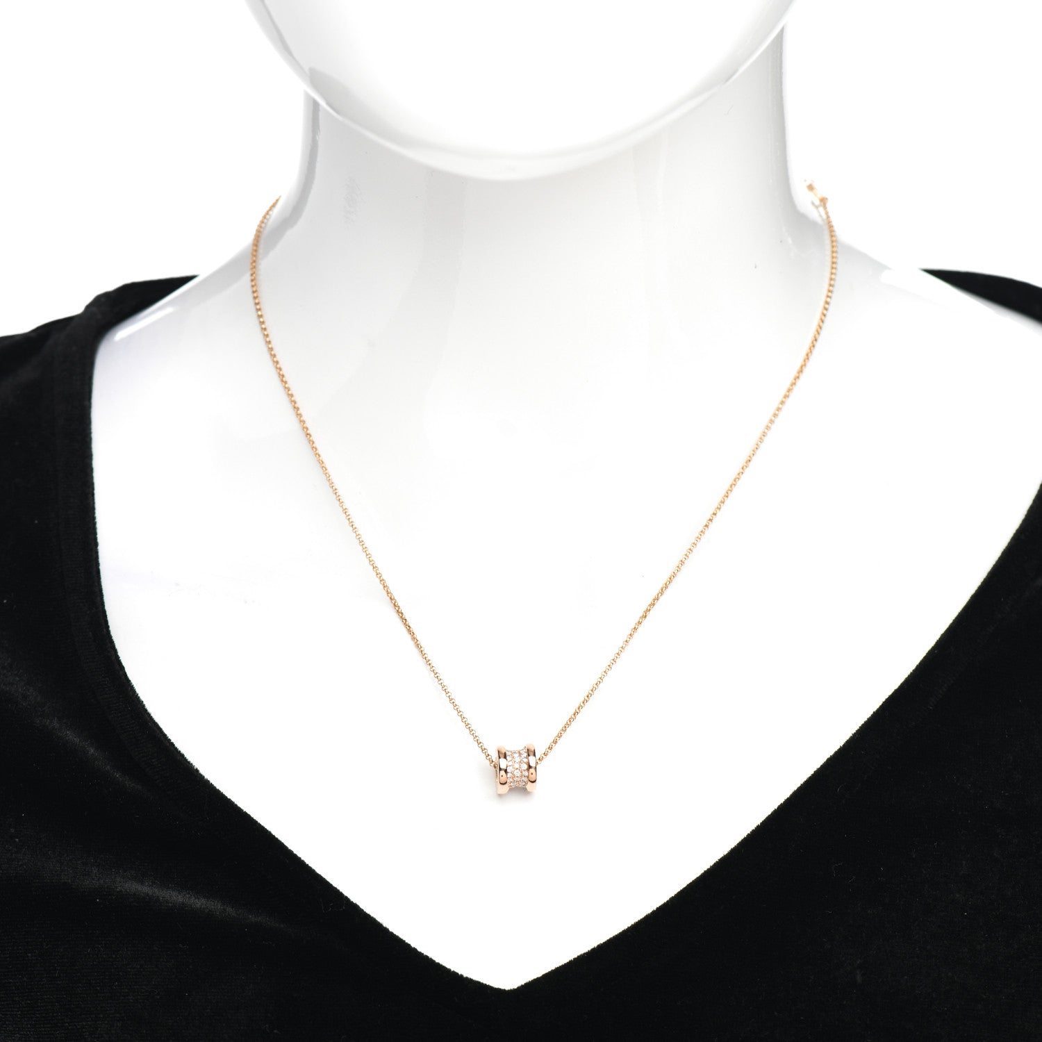 Bulgari 18K Rose Gold Diamond Small B.Zero1 Pave Pendant Necklace 2 of 4
