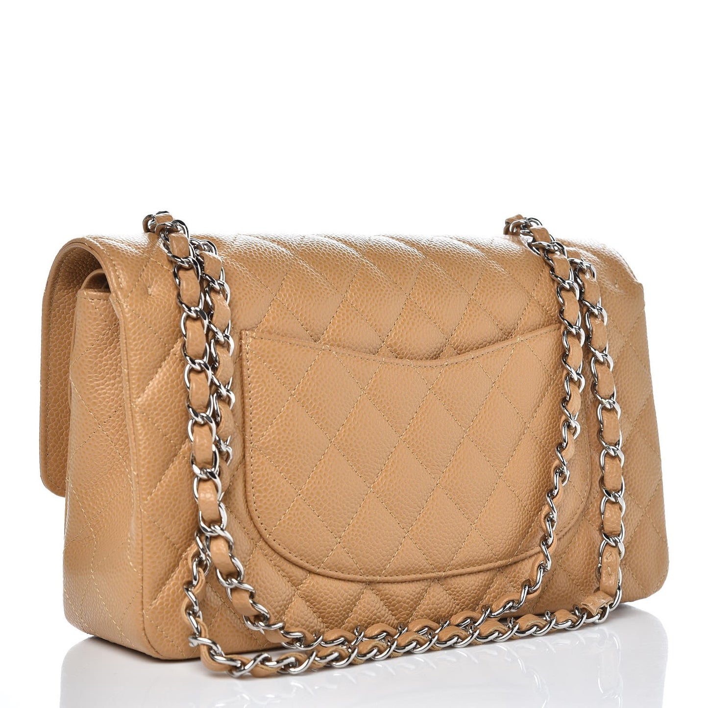 Caviar Quilted Medium Double Flap Beige