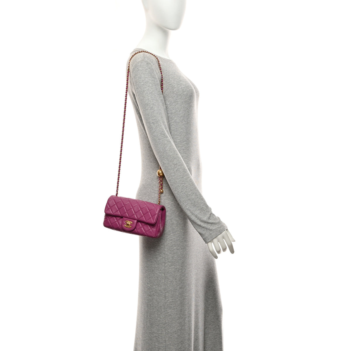 Lambskin Quilted Mini Rectangular Pearl Crush Flap Purple