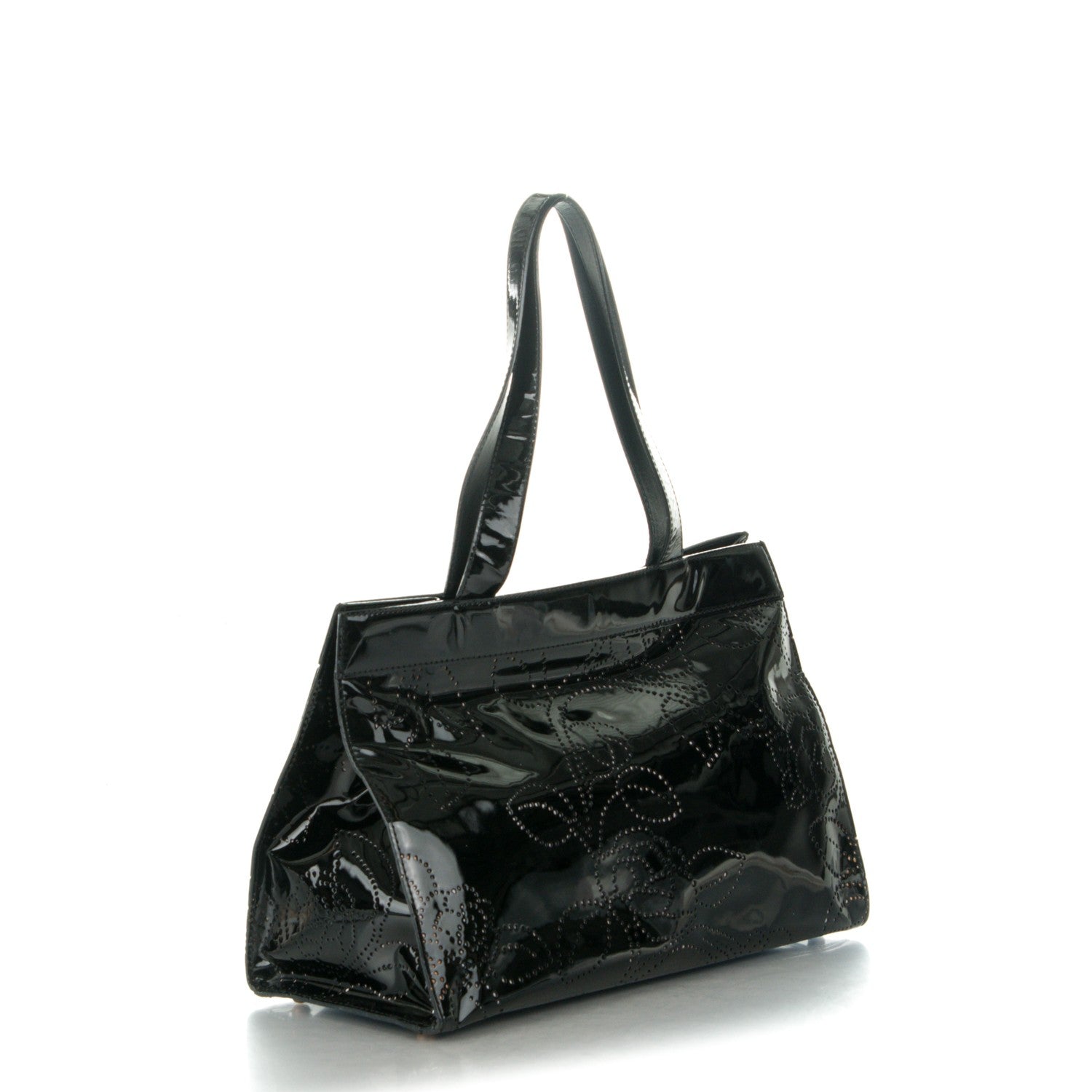Chanel Patent Perforated Camellia Tote Black 3 of 6
