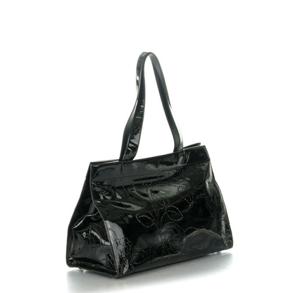 Chanel Patent Perforated Camellia Tote Black 3 of 6