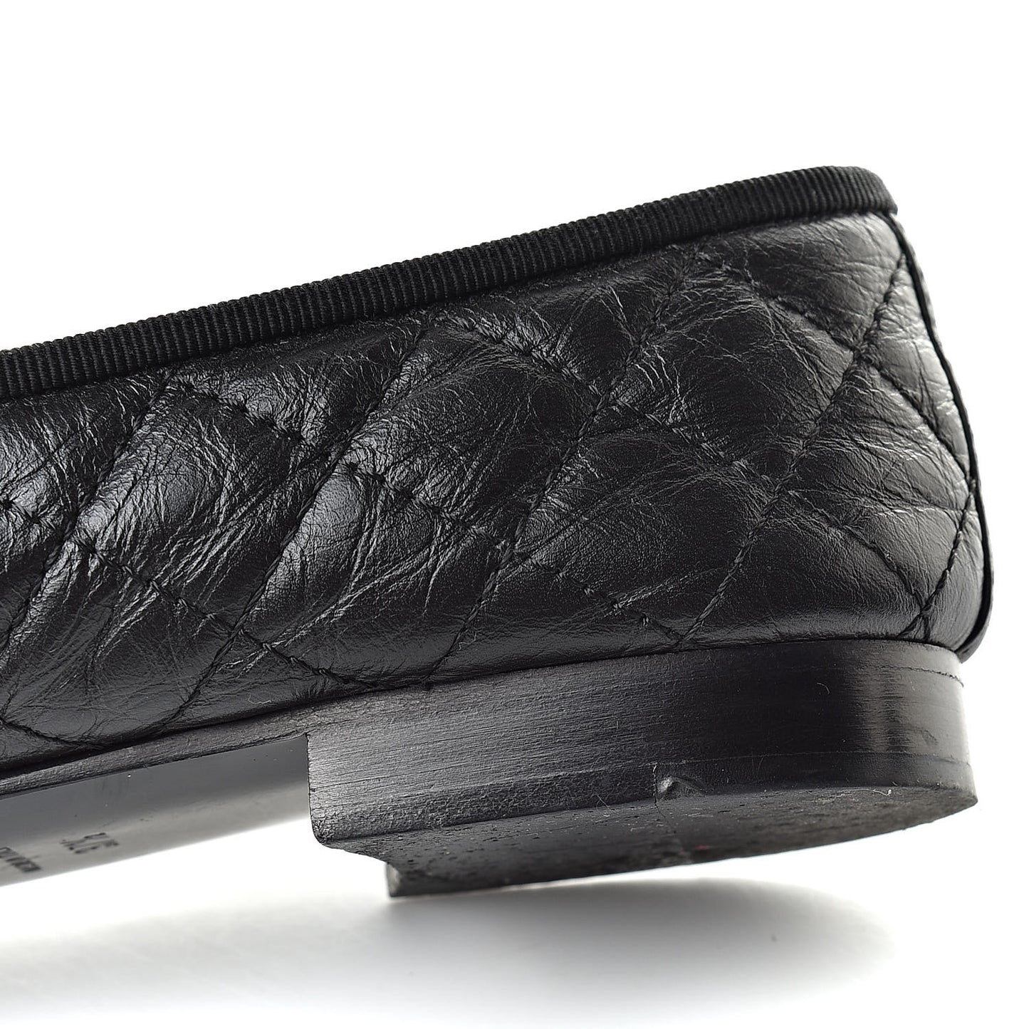 Aged Calfskin Quilted Cap Toe Ballerina Flats 37.5 Black