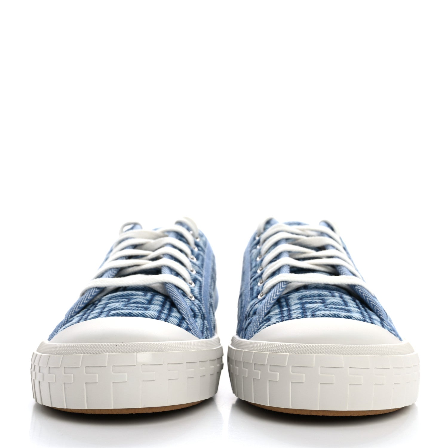 Fendi Denim Jacquard FF Matelasse Womens Domino Low Top Sneakers 38 Blue Navy 3 of 10