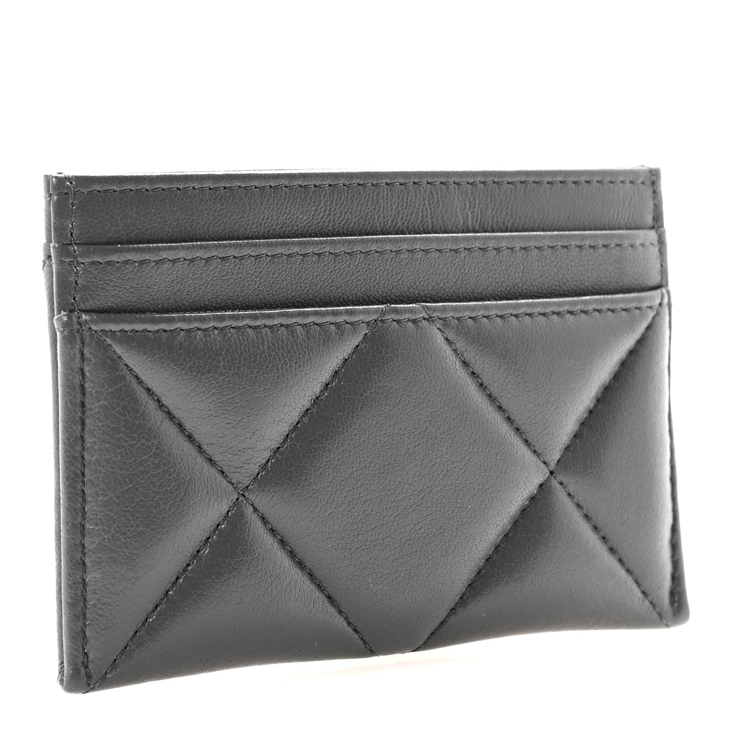 Chanel Shiny Goatskin Quilted Chanel 19 Card Holder Dark Grey 3 of 9