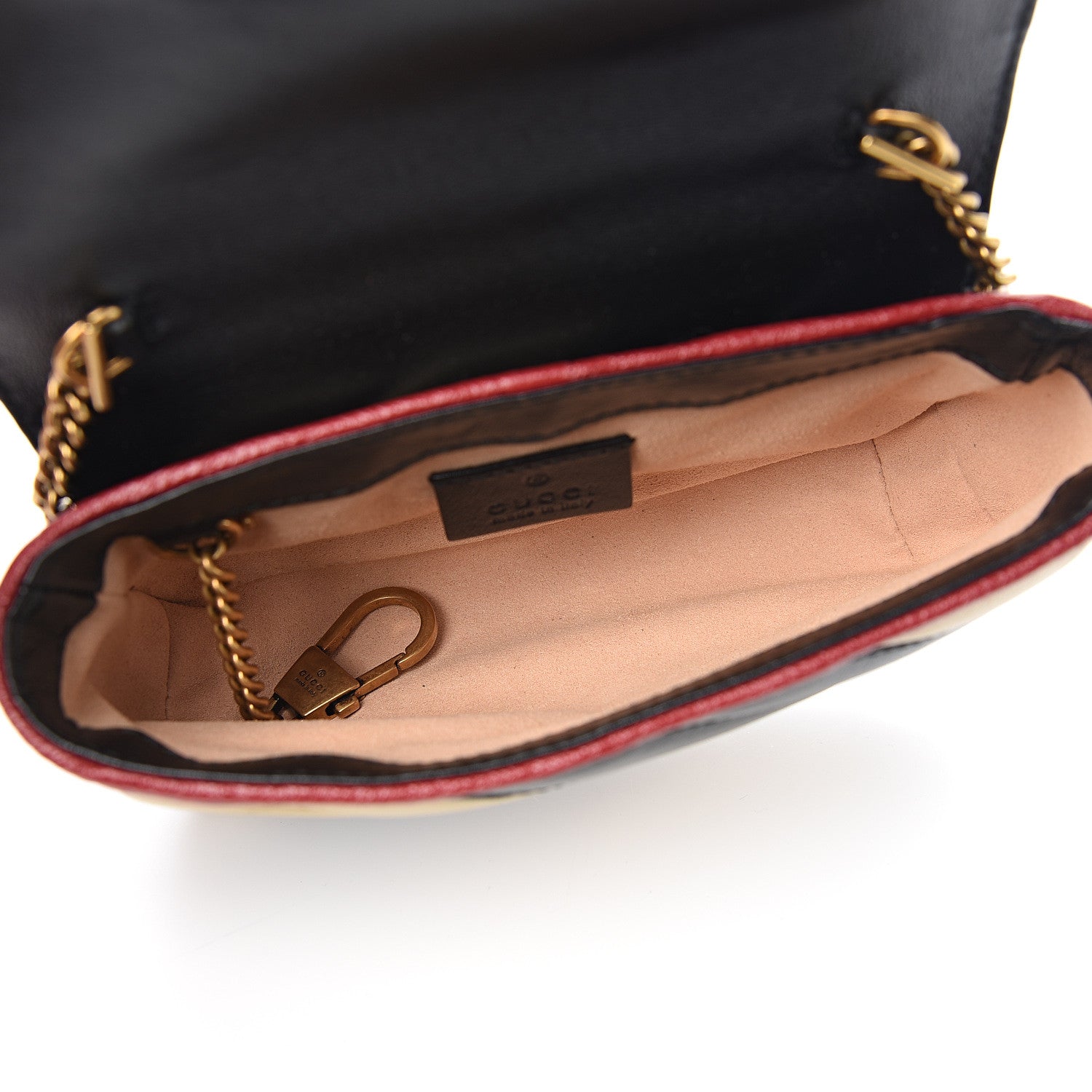 Gucci Vintage Effect Calfskin Matelasse Diagonal Striped Super Mini Torchon GG Marmont Shoulder Bag Black Beige 4 of 9