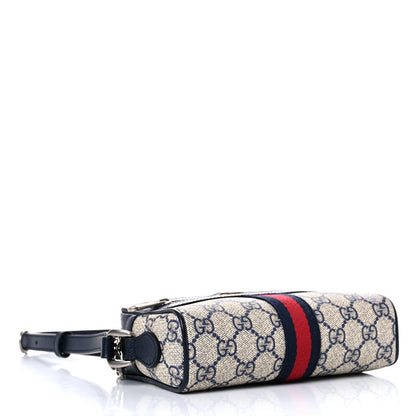 Gucci GG Supreme Monogram Textured Dollar Calfskin Web Mini Ophidia Shoulder Bag Beige Blue 4 of 10