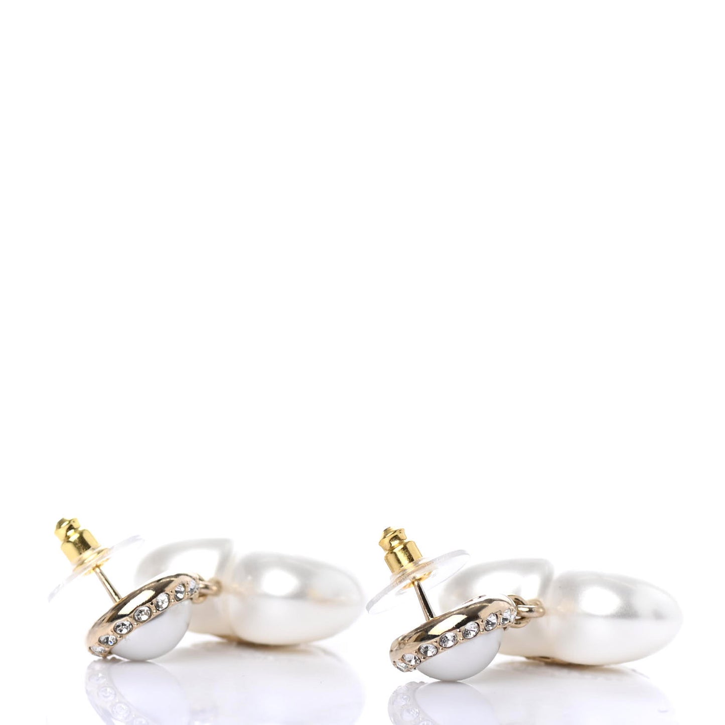 Pearl Crystal CC Heart Drop Earrings Gold