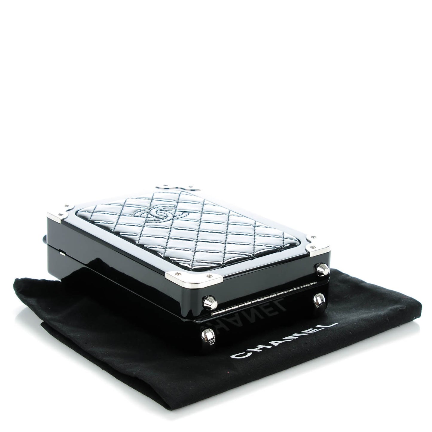 Resin Patent Trolley Minaudiere Clutch Black