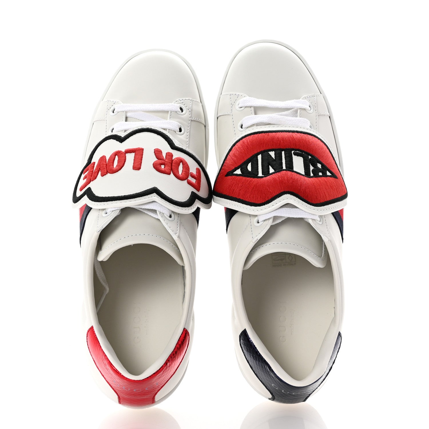Gucci Calfskin Ayers Web Blind For Love Embroidered Womens Ace Sneakers 37.5 White 6 of 11
