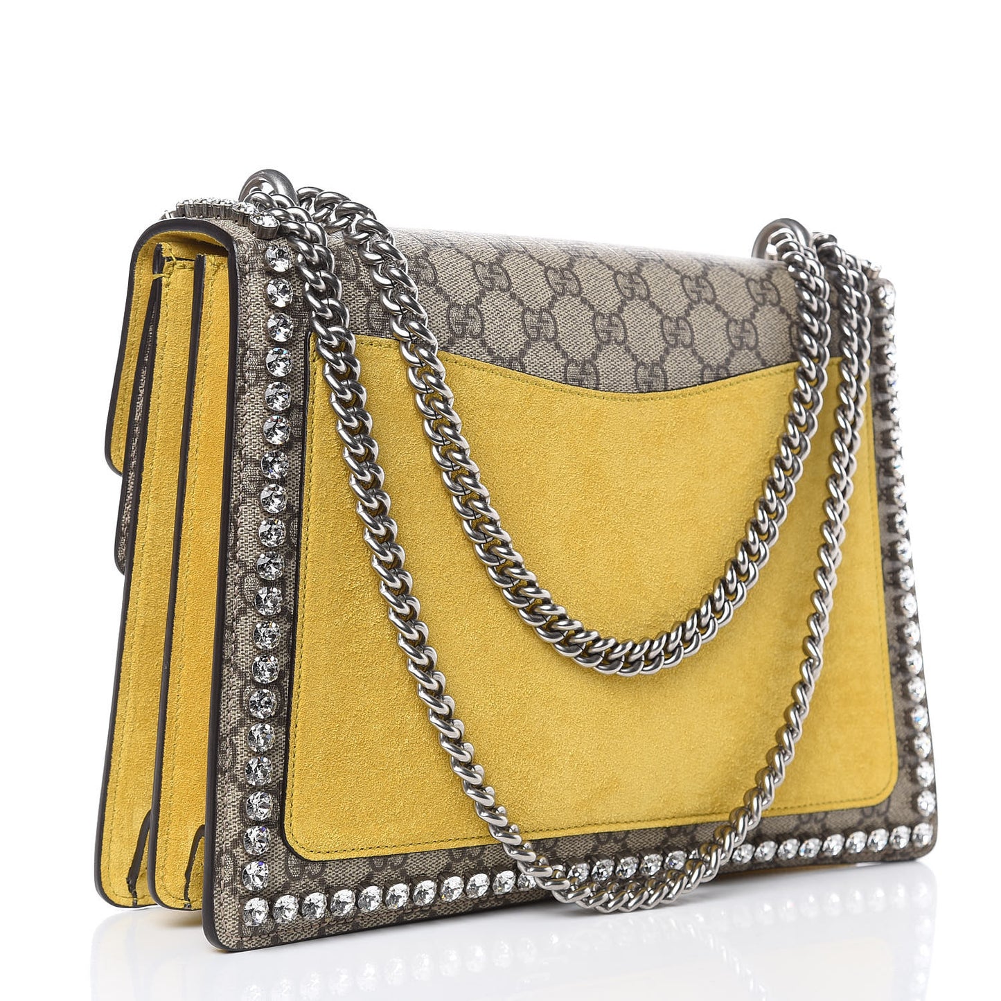 GG Supreme Monogram Crystal Bow Embroidered Medium Dionysus Shoulder Bag Yellow