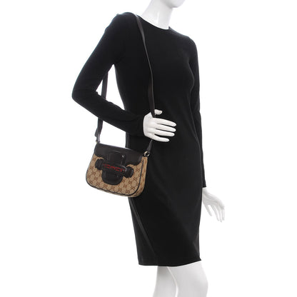 Gucci Monogram Pebbled Calfskin Web Small Dressage Shoulder Bag Dark Brown 2 of 7