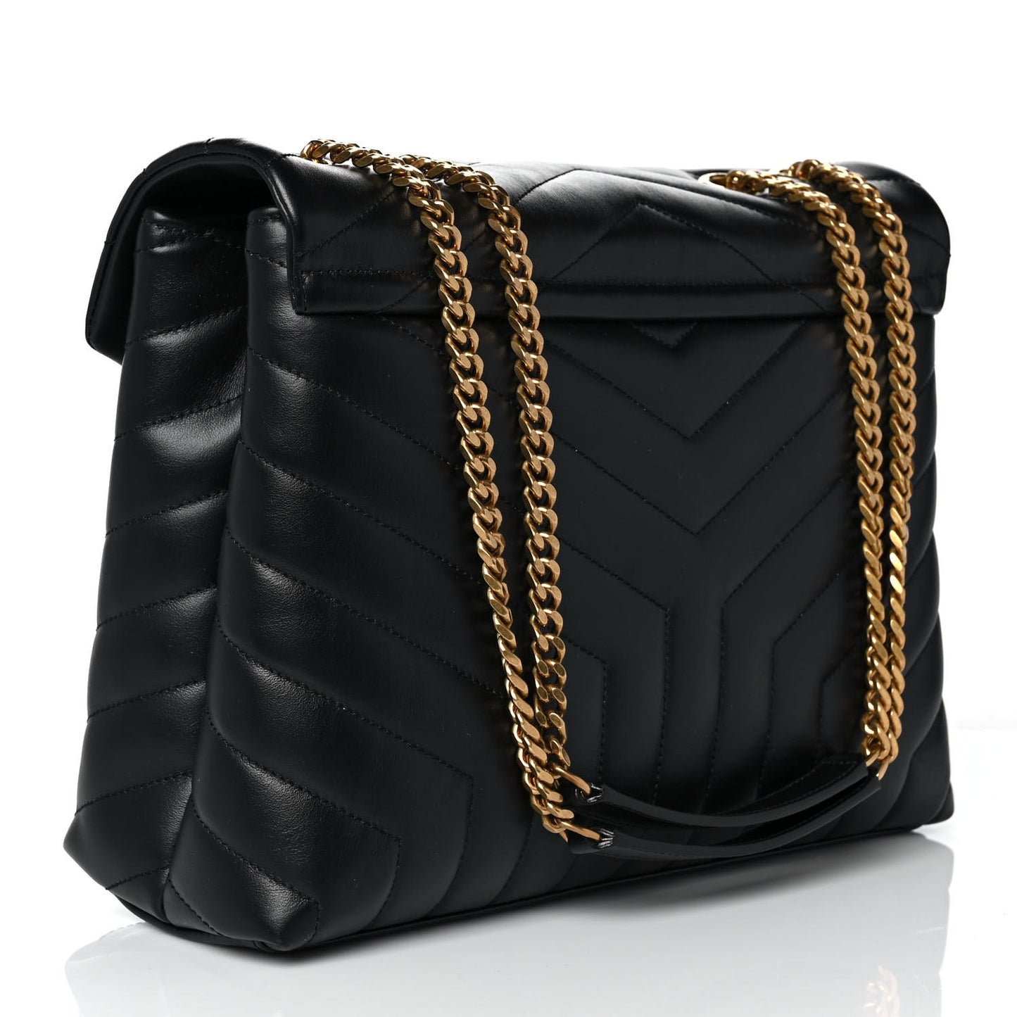 Calfskin Y Quilted Monogram Medium Loulou Chain Satchel Black