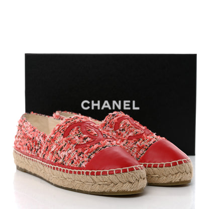Chanel Tweed Lambskin CC Espadrilles 39 Coral Pink Black Red 9 of 9