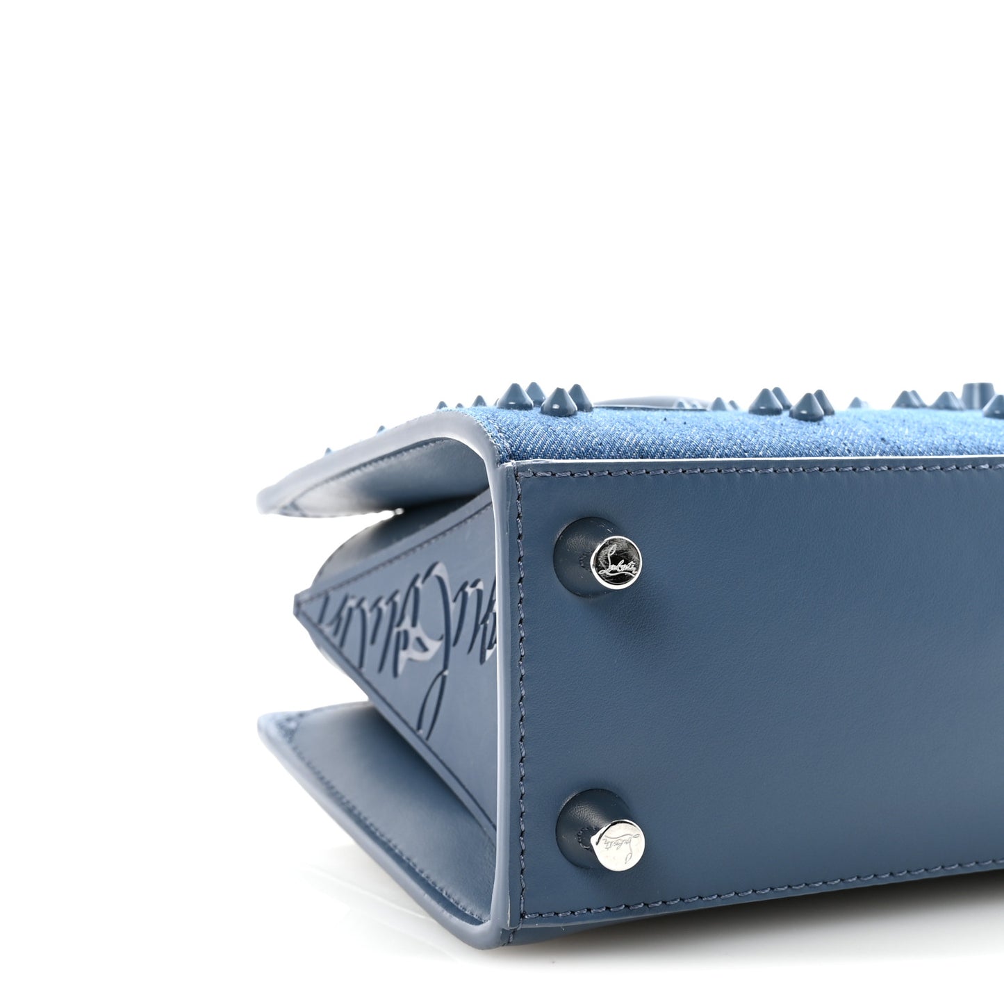 Denim Calfskin Studded Loubinthesky Paloma Baguette Blue