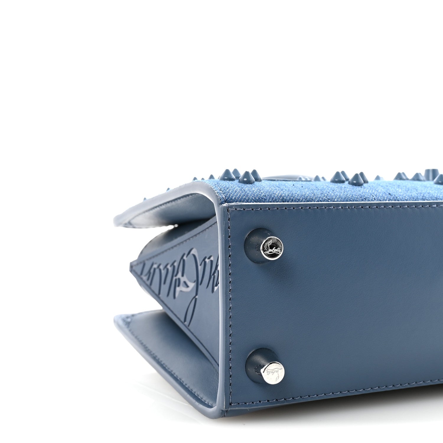 Christian Louboutin Denim Calfskin Studded Loubinthesky Paloma Baguette Blue 8 of 9