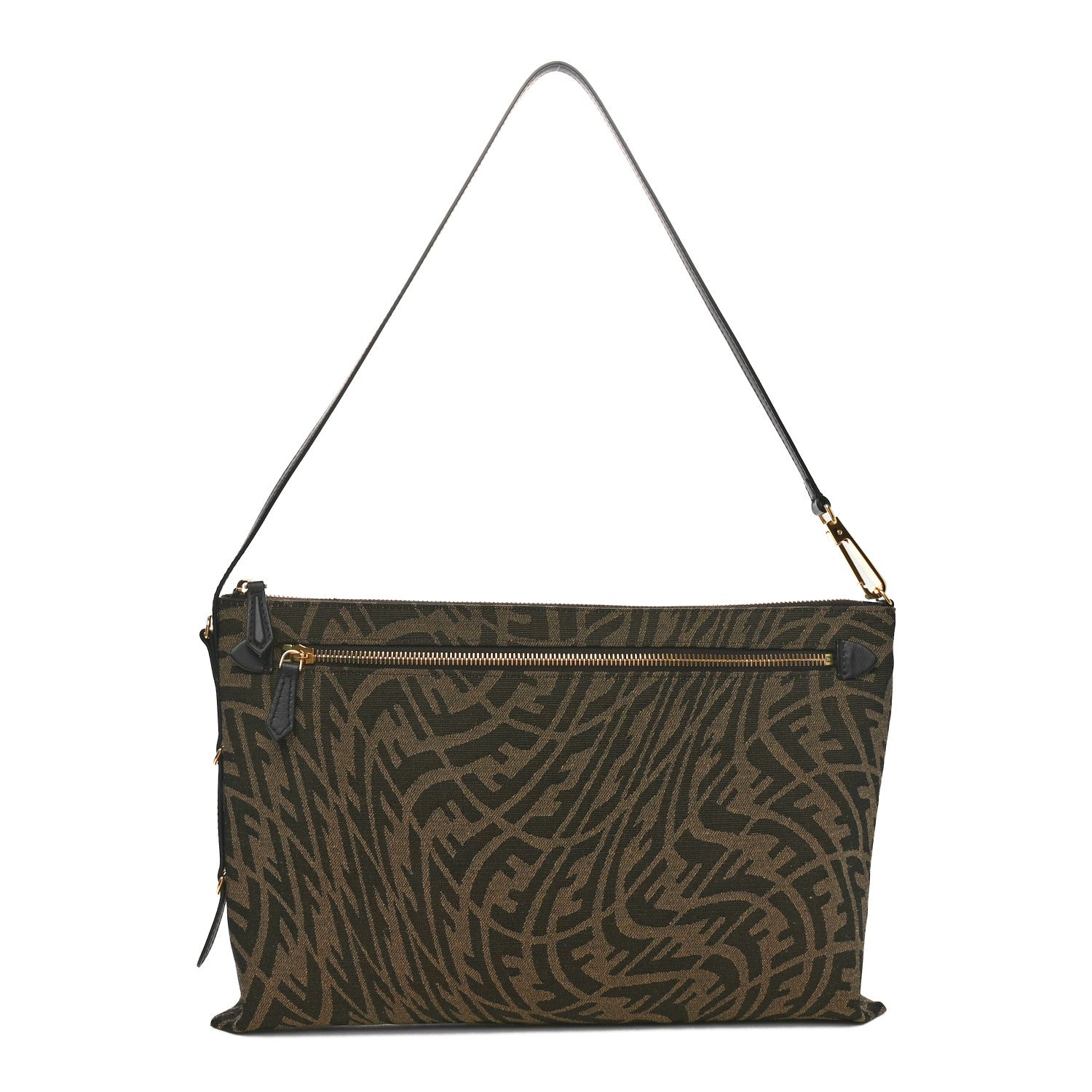 Fendi X SARAH COLEMAN Fabric Jacquard FF Vertigo Pochette Tobacco Moro Black 1 of 10