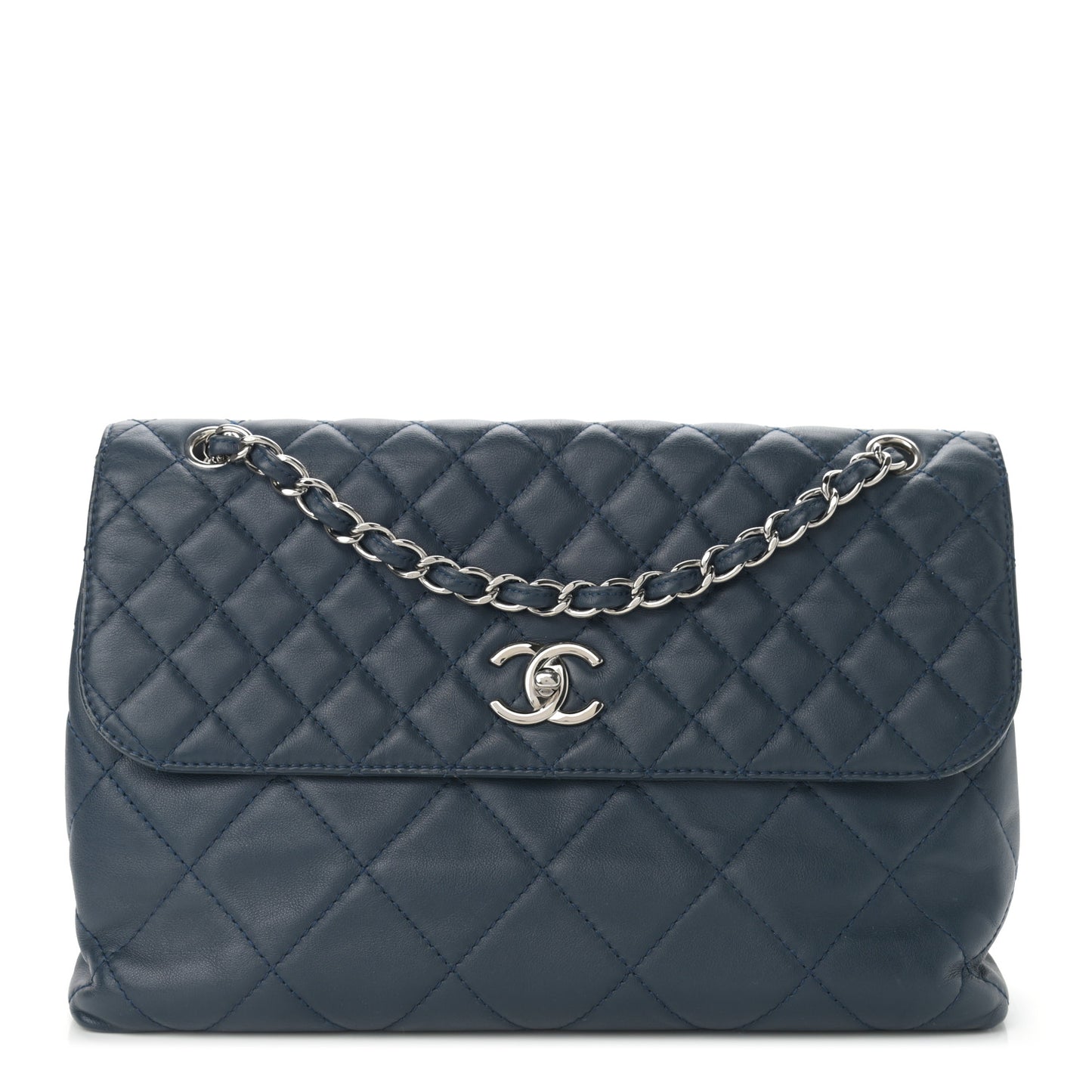 Calfskin Quilted In the Business Flap Dark Navy Blue