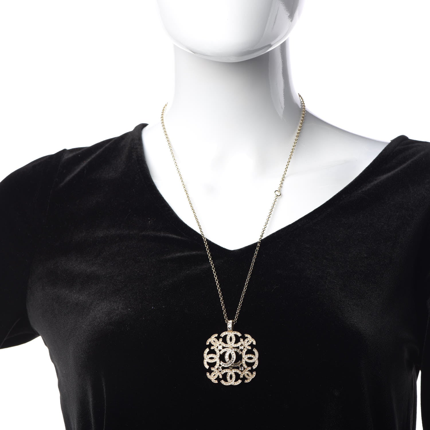 Chanel Crystal CC Pendant Necklace Gold 2 of 5