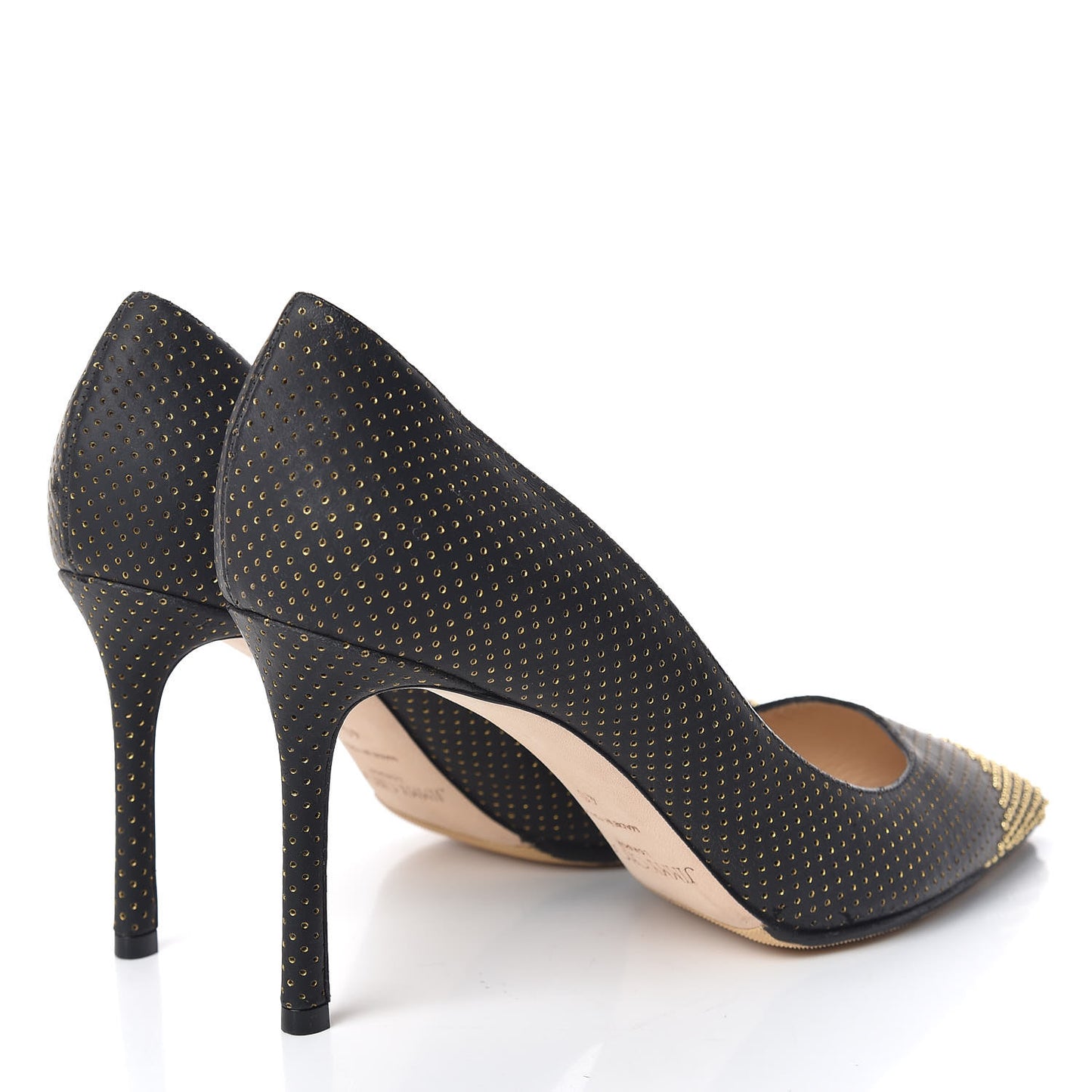Suede Mini Dot Perforated Mini Studs Romy 85 Pumps 40 Black Gold