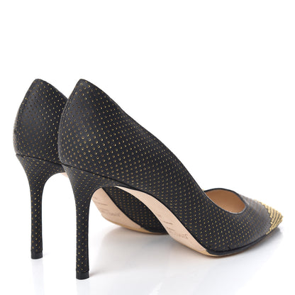 Jimmy Choo Suede Mini Dot Perforated Mini Studs Romy 85 Pumps 40 Black Gold 4 of 10