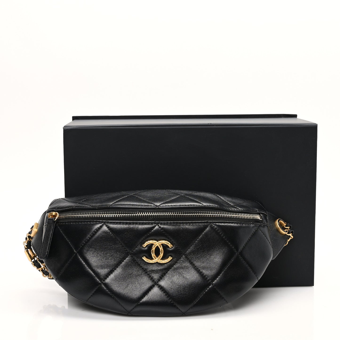 Lambskin Enamel Quilted Waist Bag Black