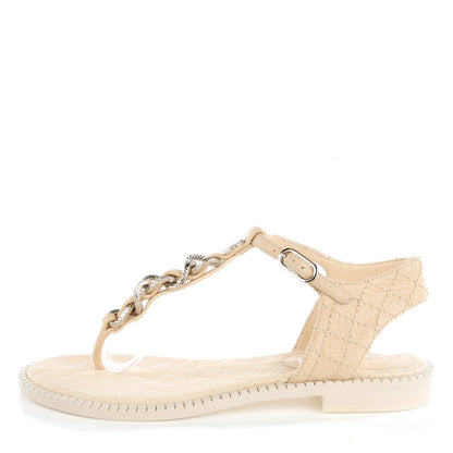 Chanel Calfskin CC Chain Thong Sandals 36.5 Beige 1 of 8