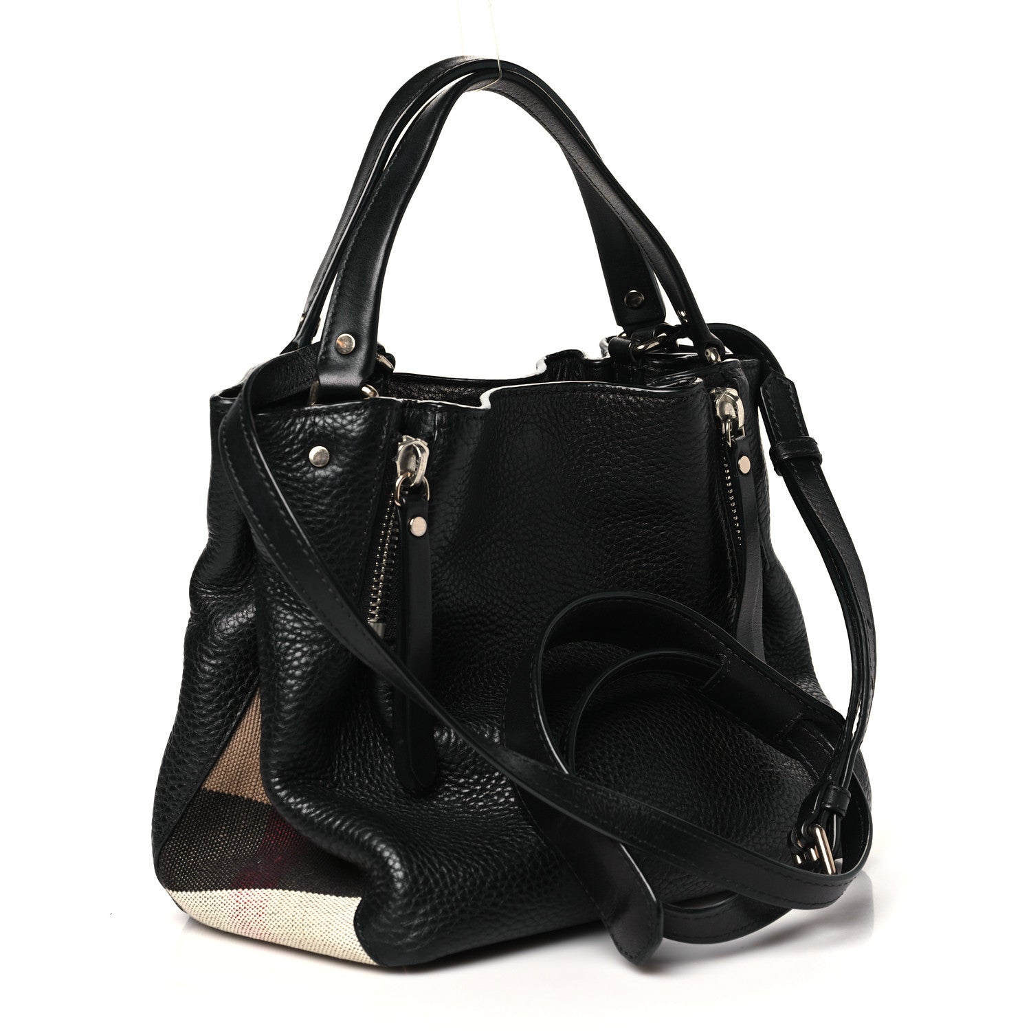 Burberry Grainy Calfskin House Check Small Maidstone Black 3 of 10