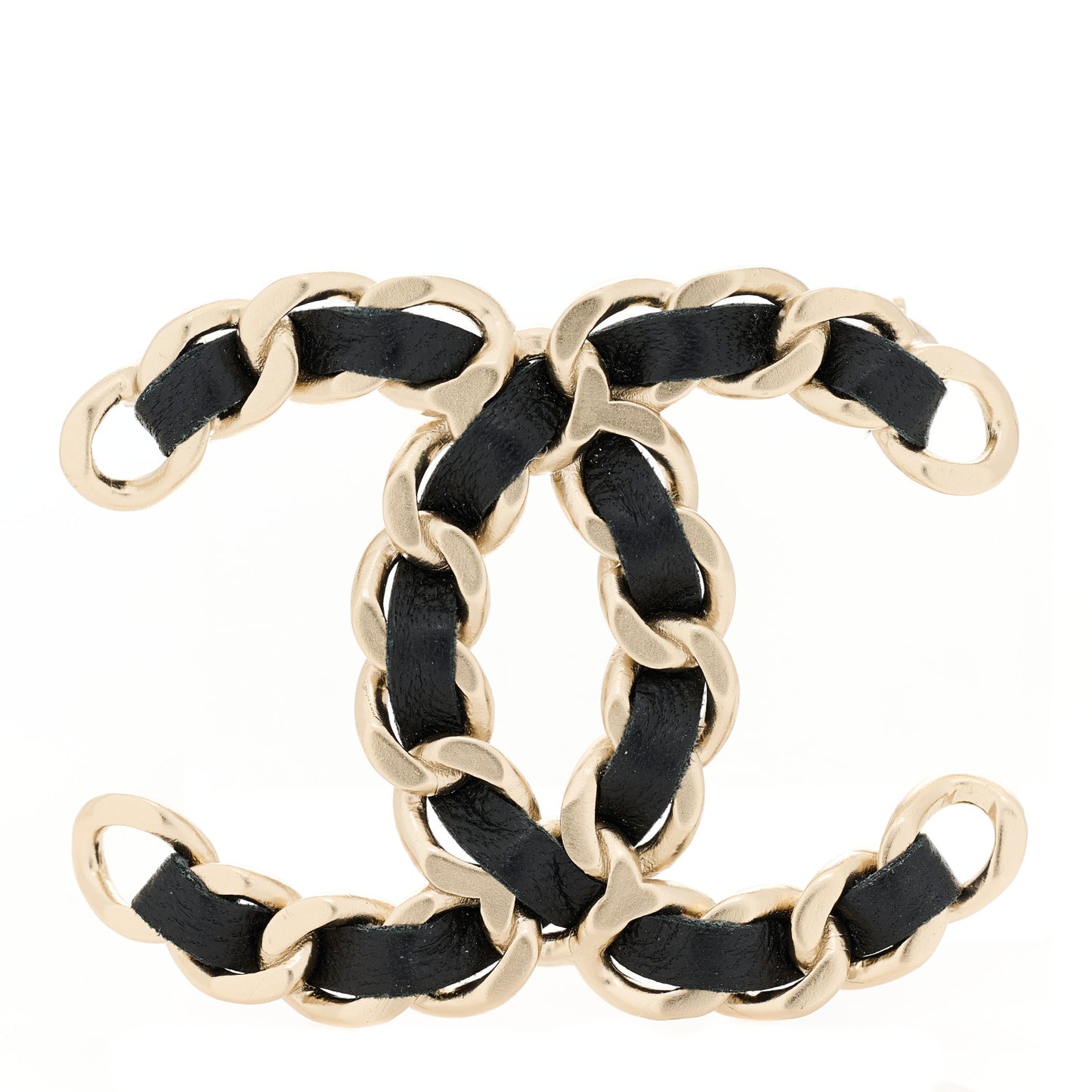 Lambskin Chain CC Brooch Black Gold