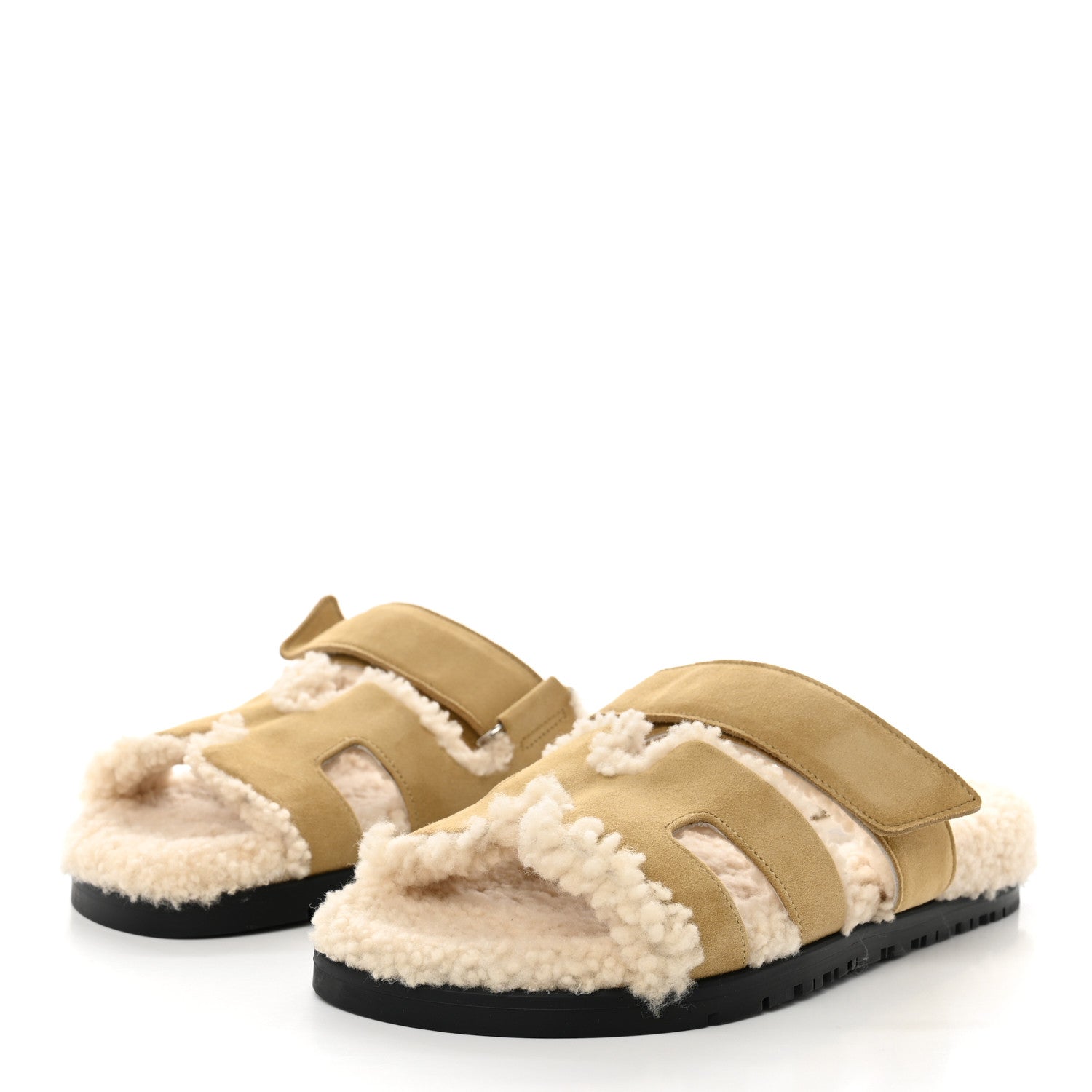 Hermes Suede Goatskin Woolskin Womens Chypre Sandals 36 Beige Albatre Ecru 3 of 10