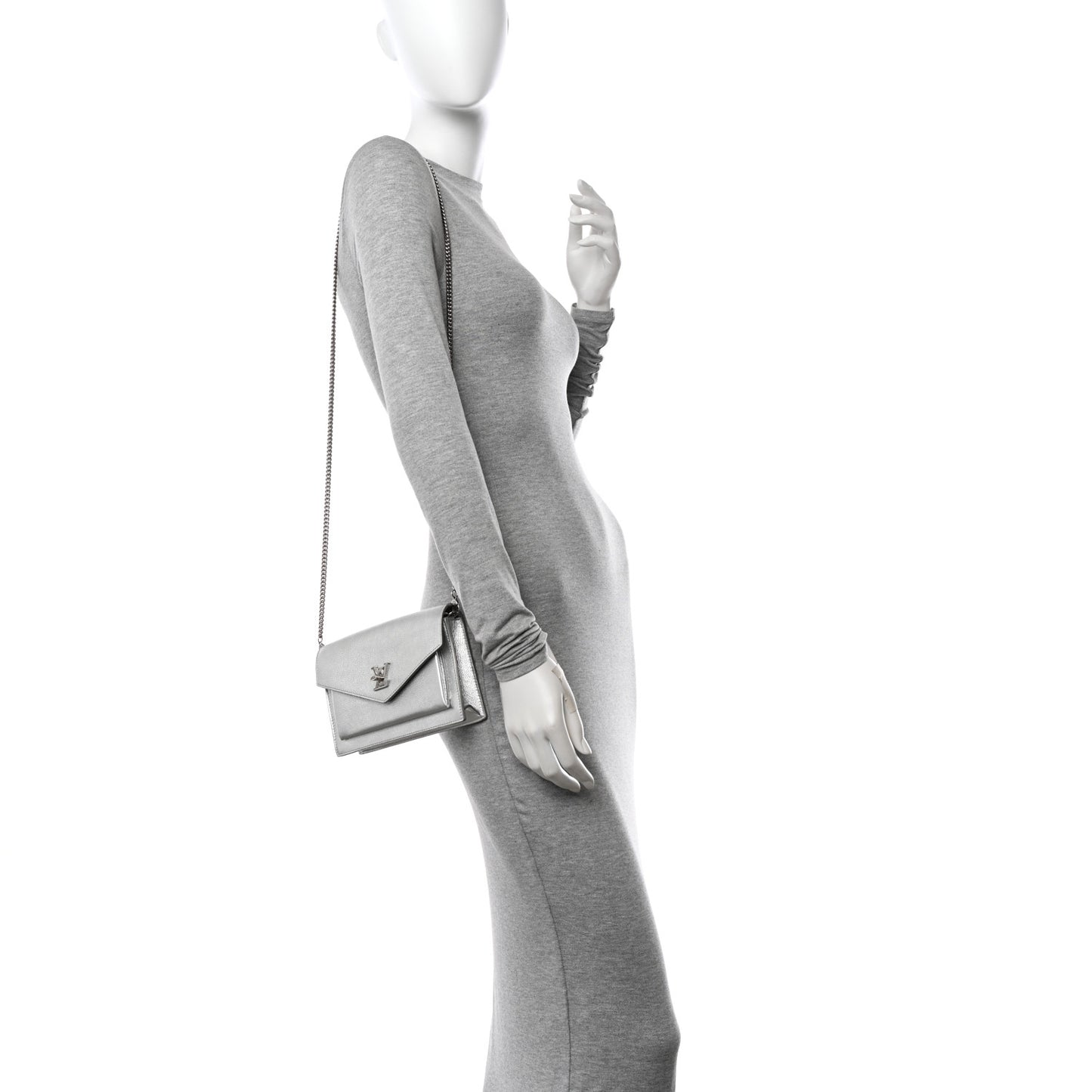 Metallic Soft Calfskin Mylockme Chain Pochette Silver