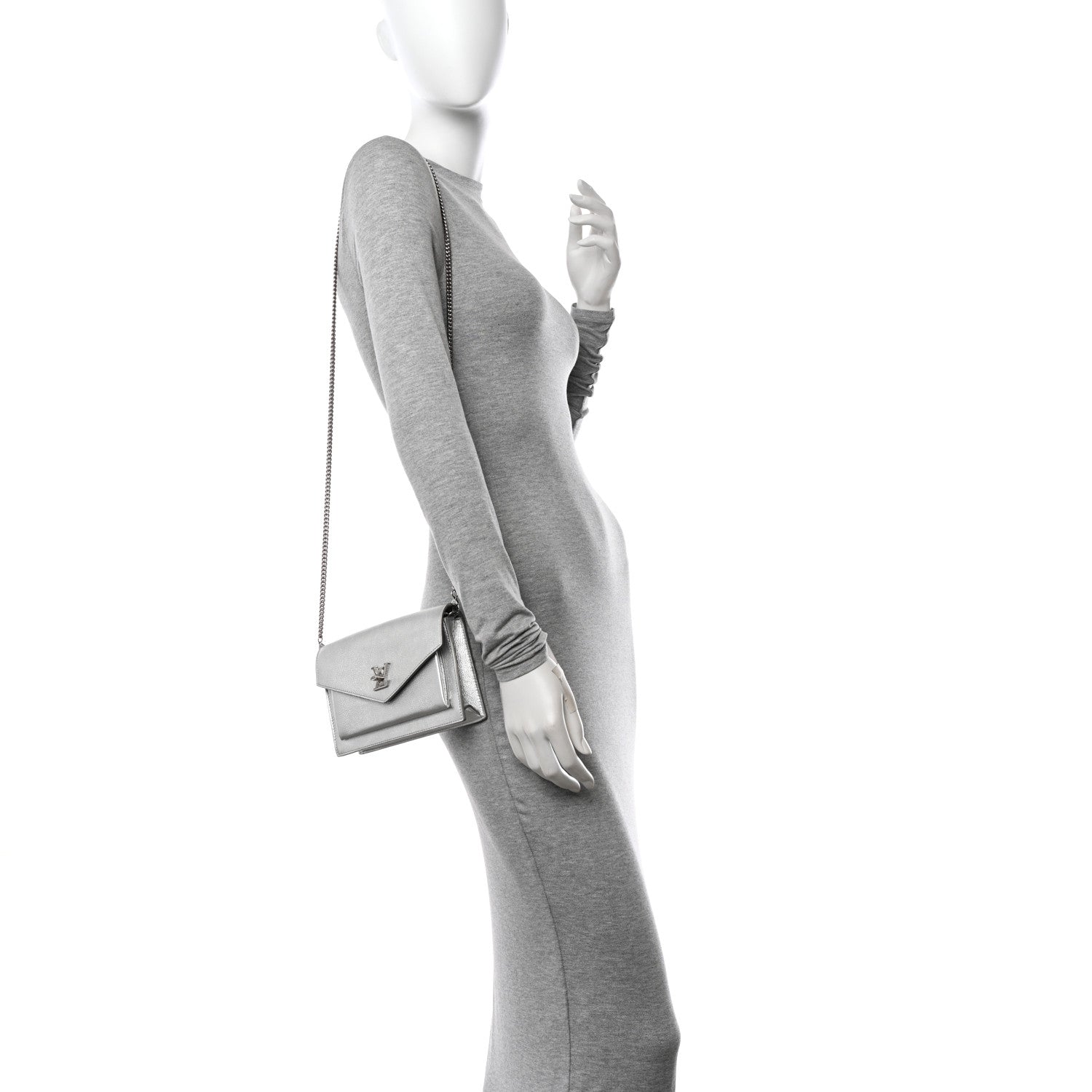 Louis Vuitton Metallic Soft Calfskin Mylockme Chain Pochette Silver 3 of 9
