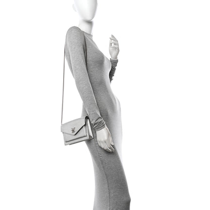 Louis Vuitton Metallic Soft Calfskin Mylockme Chain Pochette Silver 3 of 9