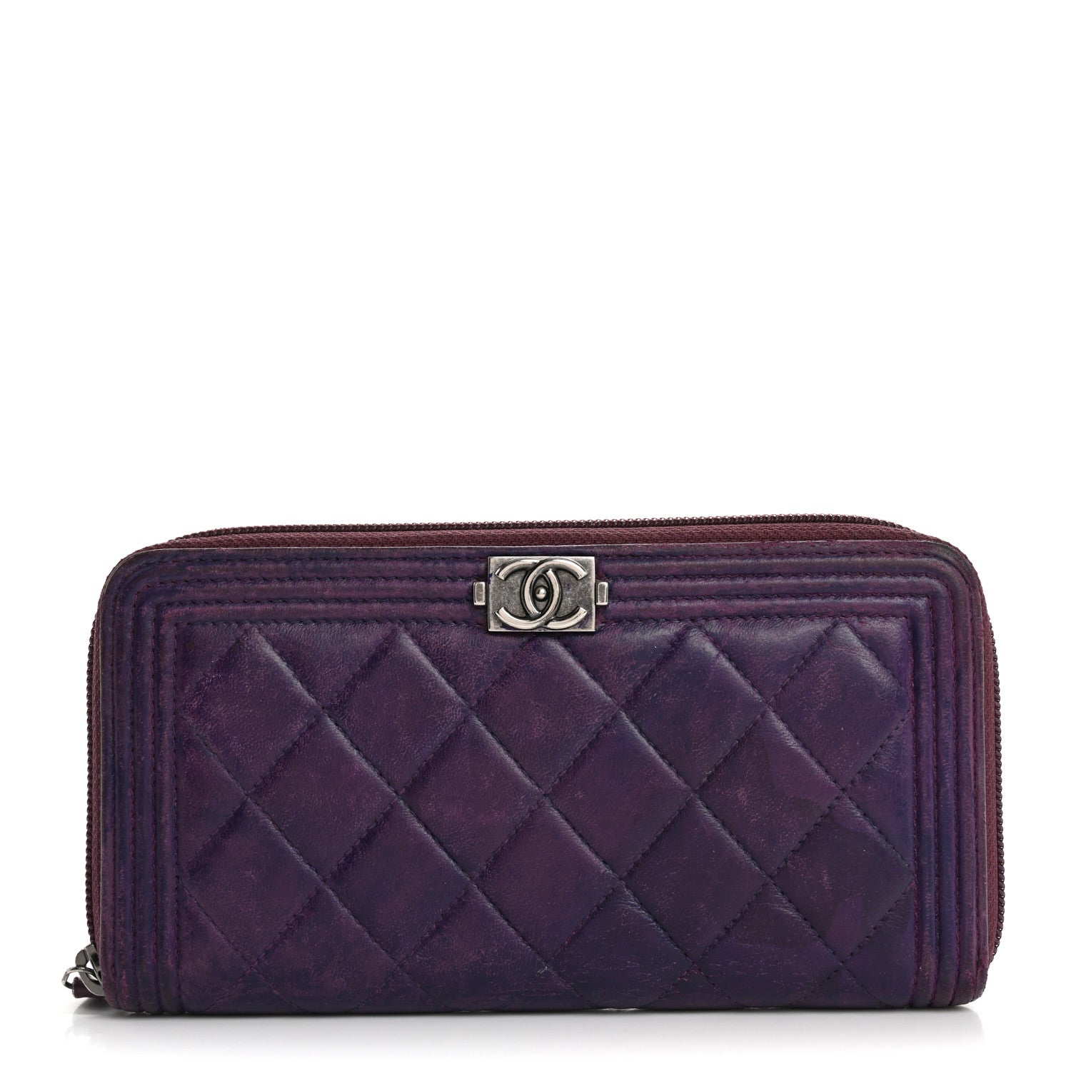 Chanel Lambskin Quilted Boy Zip Around Wallet Purple 1 of 9